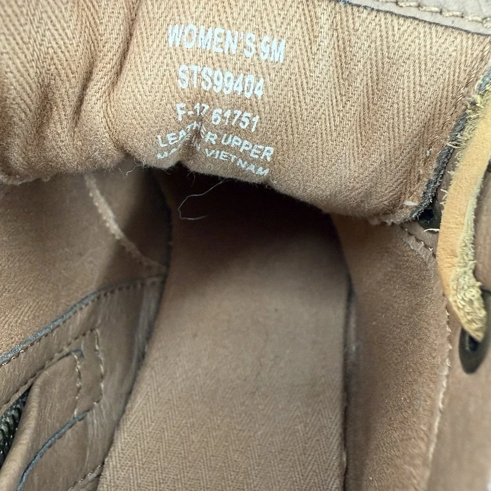 Sperry Boots Womens 9 M Beige Leather Ankle Bootie Lace up Stacked Heel